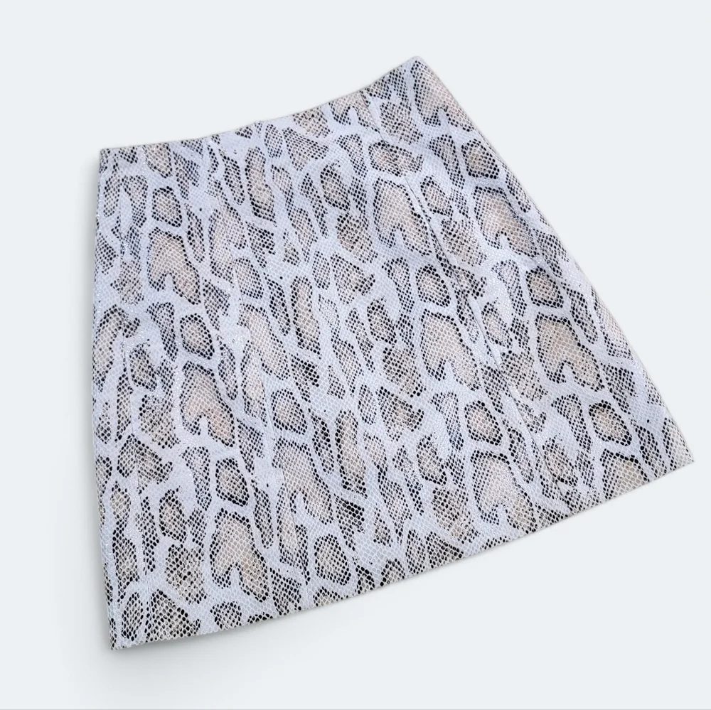 Fate Snakeskin Print Skirt ivory tan brown Size Small